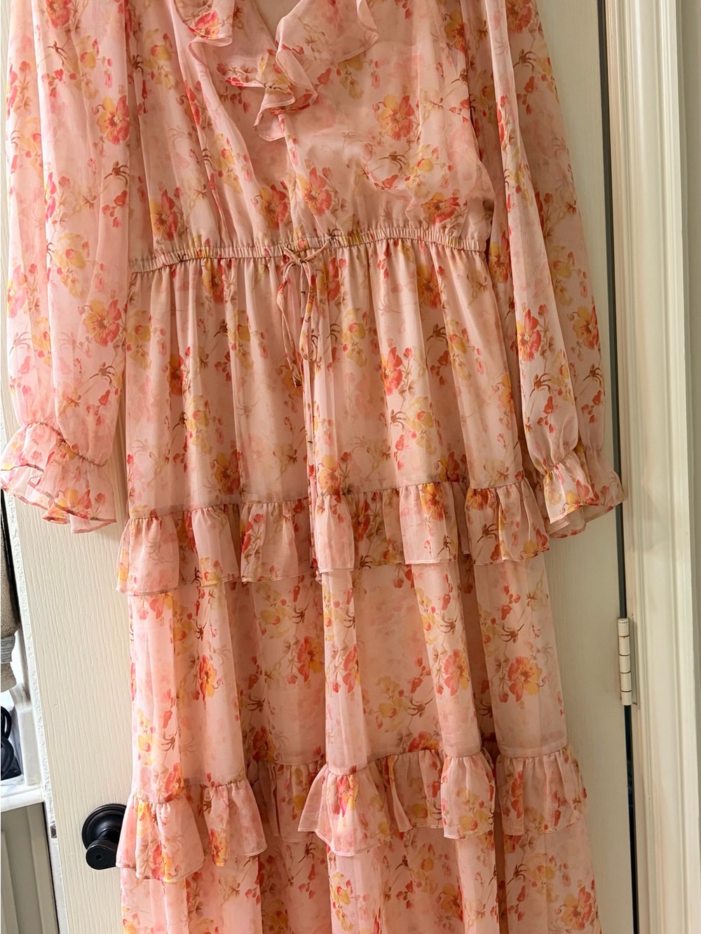 Women’s Pink Floral Ruffle Tiered Dress